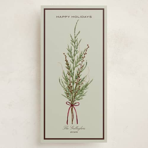 This is a forest holiday photo cards with standard by Ana de Sousa called holiday ikebana printing on signature in tall