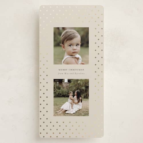 This is a pudding foil pressed holiday cards with foil pressed by Kristin Oliversen called dotted printing on recycled smooth signature in tall