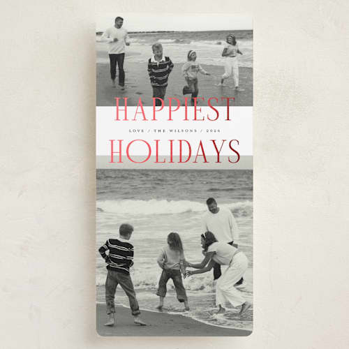 This is a snow foil pressed holiday cards with foil pressed by Michelle Taylor called happiest moments printing on recycled smooth signature in tall