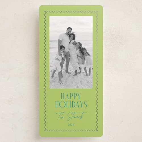 This is a pear foil pressed holiday cards with foil pressed by Olivia Raufman called holiday pop printing on recycled smooth signature in tall
