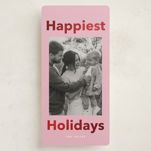 This is a candy cane foil pressed holiday cards with foil pressed by Angela Thompson called jolly holidays printing on recycled smooth signature in tall