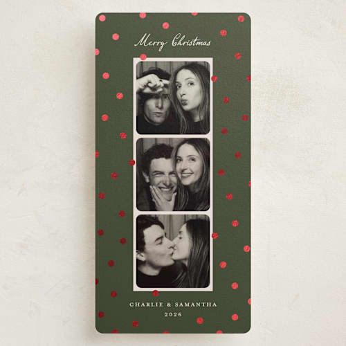 This is a olive foil pressed holiday cards with foil pressed by Kercia Jane called merry dots printing on recycled smooth signature in tall
