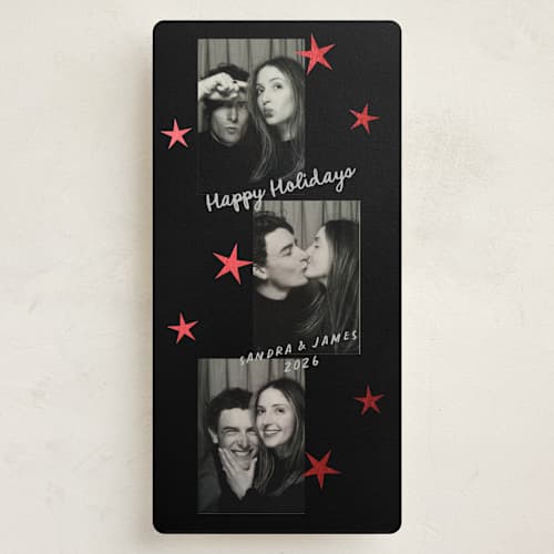 This is a night foil pressed holiday cards with foil pressed by Claudia Orengo called photo booth star printing on recycled smooth signature in tall