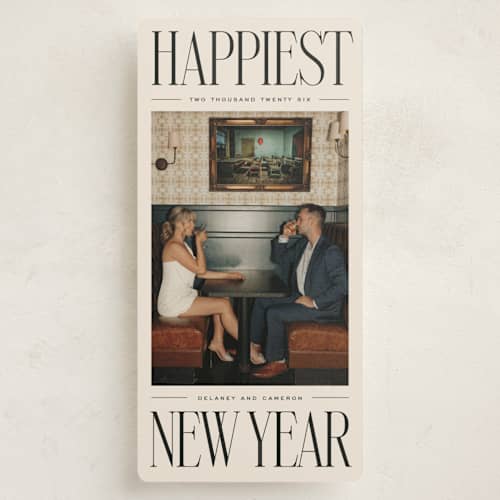This is a licorice holiday photo cards with standard by Ekko Studio called elongated printing on recycled smooth signature in tall