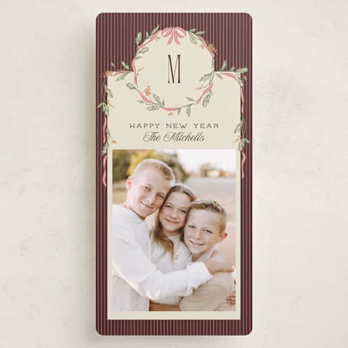 This is a fig holiday photo cards with standard by Robert and Stella called wreath frame printing on recycled smooth signature in tall