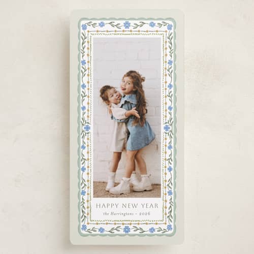 This is a balsam fir holiday photo cards with standard by Lucrecia Caporale called flourish frame printing on recycled smooth signature in tall