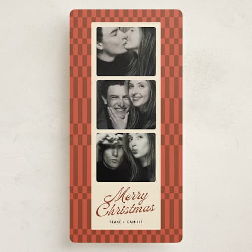 This is a mulled wine holiday photo cards with standard by Camille Pearson called checker & charm printing on recycled smooth signature in tall