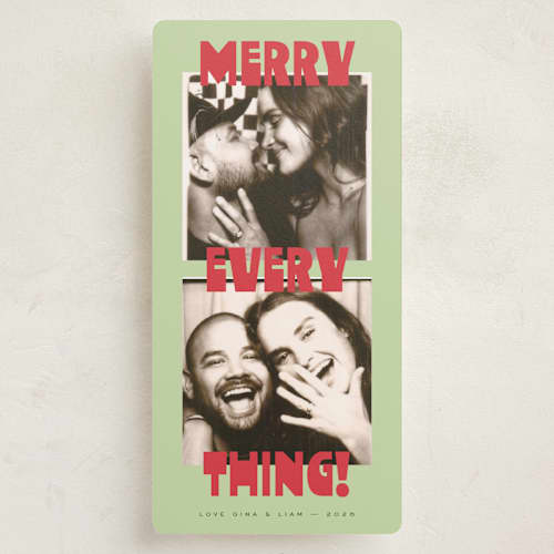 This is a elf shoes holiday photo cards with standard by Emily Sabol Goss called merry everything printing on recycled smooth signature in tall
