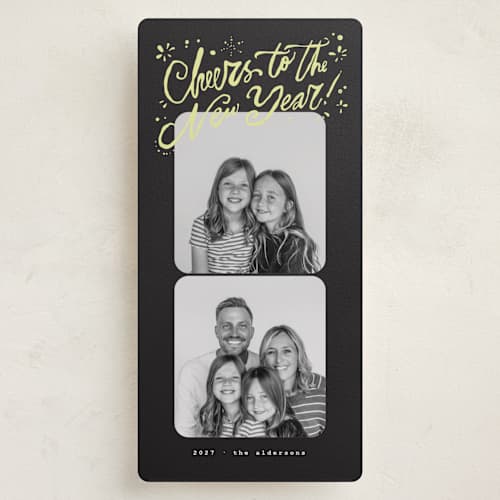 This is a midnight holiday photo cards with standard by Anastasia Makarova called film reel printing on recycled smooth signature in tall