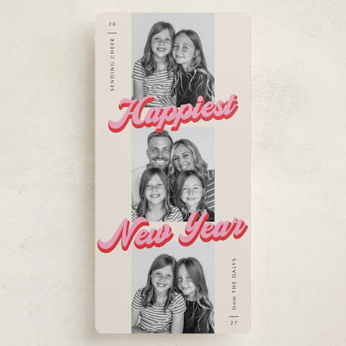 This is a sprinkles holiday photo cards with standard by Jackie Crawford called retro happy trio printing on recycled smooth signature in tall