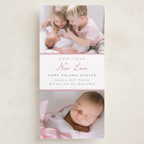 This is a blush holiday photo cards with standard by Nicoletta Savod called new year, new love printing on recycled smooth signature in tall