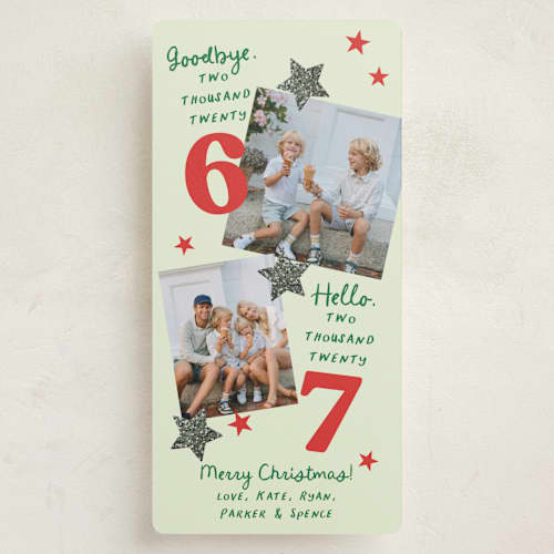 This is a pistachio holiday photo cards with standard by Megan Davis called six seven printing on recycled smooth signature in tall