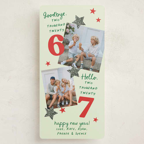This is a pistachio holiday photo cards with standard by Megan Davis called six seven printing on recycled smooth signature in tall