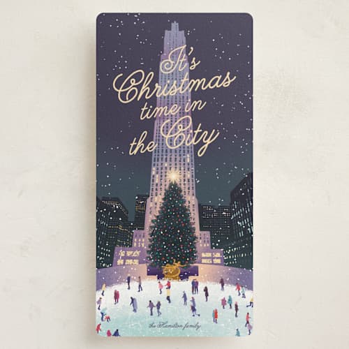 This is a starlight holiday photo cards with standard by Jamie Alexander called christmas time in the city printing on signature in tall