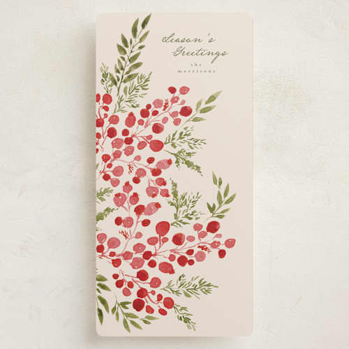 This is a holly berry holiday photo cards with standard by Tamara Hilje called dancing berries printing on signature in tall