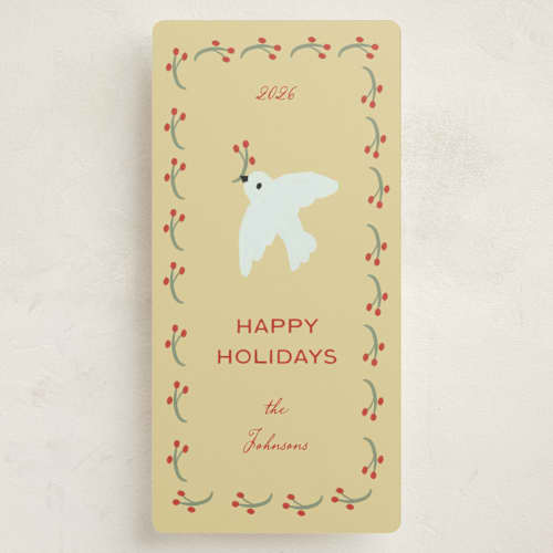 This is a mustard holiday photo cards with standard by Ani Somi called berry & bird printing on signature in tall