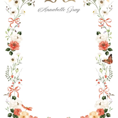 This is a verona sunset foil stamped stationery with foil pressed by Sarah Knight called fleur printing on signature in 4.25x5.5