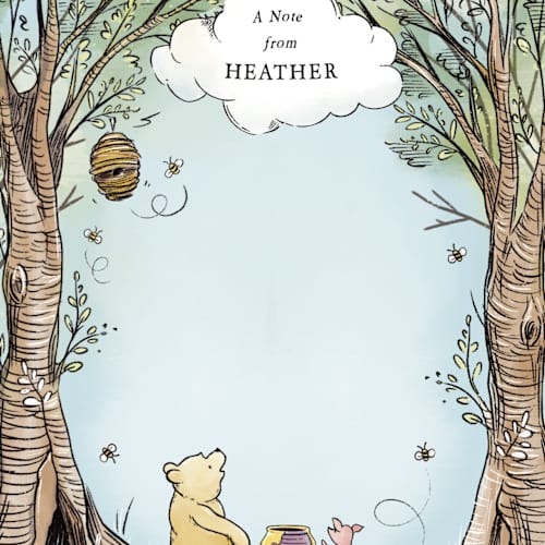 This is a sky blue kids thank you cards notes with standard by Becky Nimoy called disney's winnie the pooh in the wood printing on signature in standard