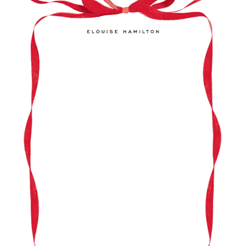 This is a crimson personalized stationery thank you cards with standard by Olivia Kanaley Inman called bow printing on signature in 4.25x5.5