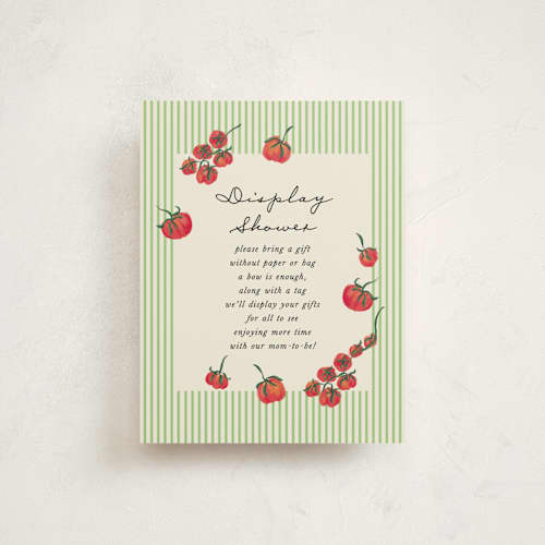 This is a lime baby shower insert cards with standard by Jackie Crawford called petit pomodoro printing on signature in standard