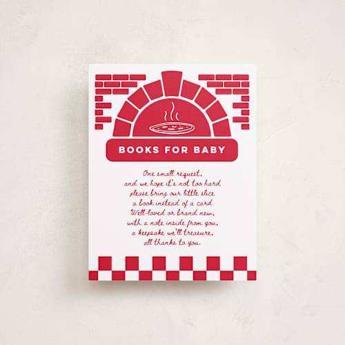 This is a marinara baby shower insert cards with standard by Madhvi Samimi called special delivery pizza printing on signature in standard