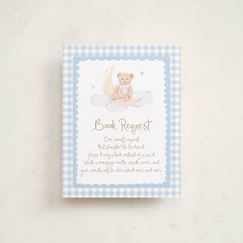 This is a sky baby shower insert cards with standard by Teju Reval called dreamy bear printing on signature in standard