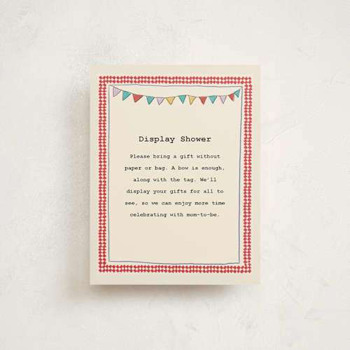 This is a crimson baby shower insert cards with standard by Noun New York called illustrated circus theme with juggling bear printing on signature in standard
