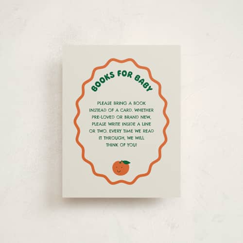 This is a aqua baby shower insert cards with standard by Studio Suku called little cutie sticker printing on signature in standard