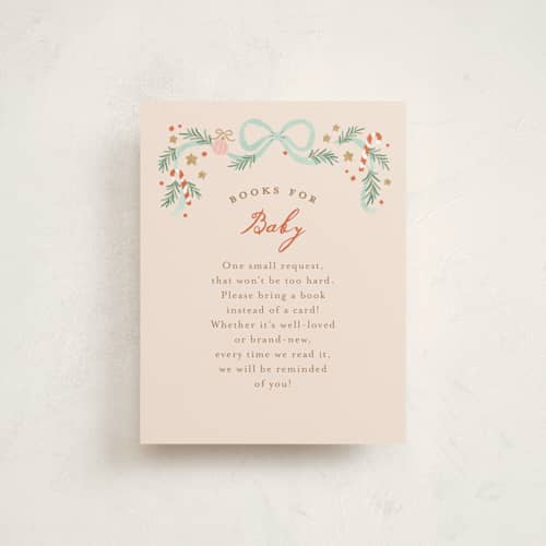 This is a cream baby shower insert cards with standard by Jennifer Wick called little sugar plum printing on signature in standard