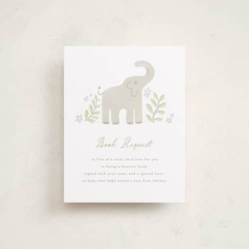 This is a jungle baby shower insert cards with standard by Pixel and Hank called littlest friends printing on signature in standard
