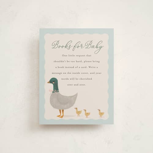 This is a pond baby shower insert cards with standard by Karidy Walker called vintage ducklings printing on signature in standard