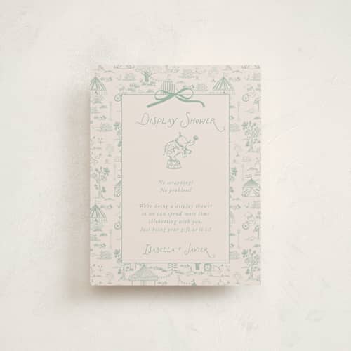 This is a pistachio baby shower insert cards with standard by Kartika Paramita called animal circus toile printing on signature in standard