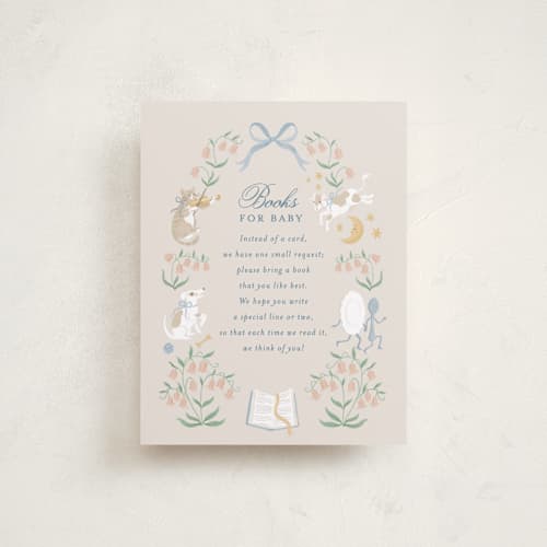 This is a forget-me-not baby shower insert cards with standard by Jamie Alexander called hey, diddle diddle printing on signature in standard