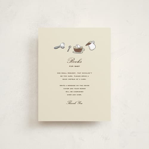 This is a cream baby shower insert cards with standard by Jennifer Lew called espresso printing on signature in standard