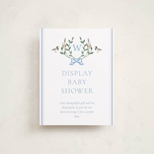 This is a powder baby shower insert cards with standard by Rebecca Marchese called southern mallard duck printing on signature in standard