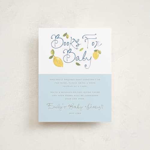 This is a ice baby shower insert cards with standard by Teju Reval called lemon printing on signature in standard