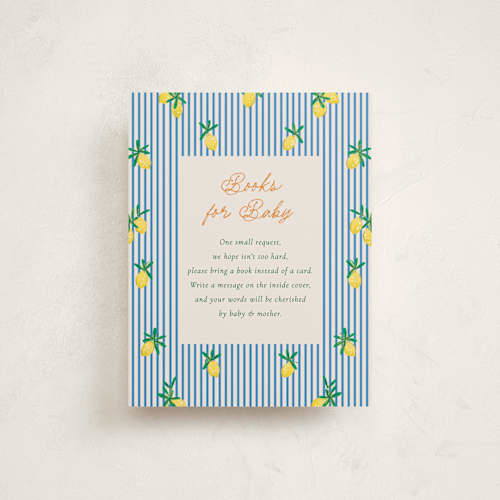 This is a cinque terre baby shower insert cards with standard by Jackie Crawford called petit lemon printing on signature in standard