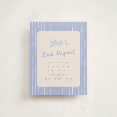 This is a bluecrumb baby shower insert cards with standard by Pixel and Hank called bun in the oven printing on signature in standard