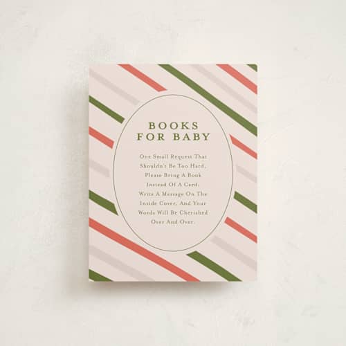 This is a peppermint baby shower insert cards with standard by Stephanie Heinrich Godbout called peppermint printing on signature in standard