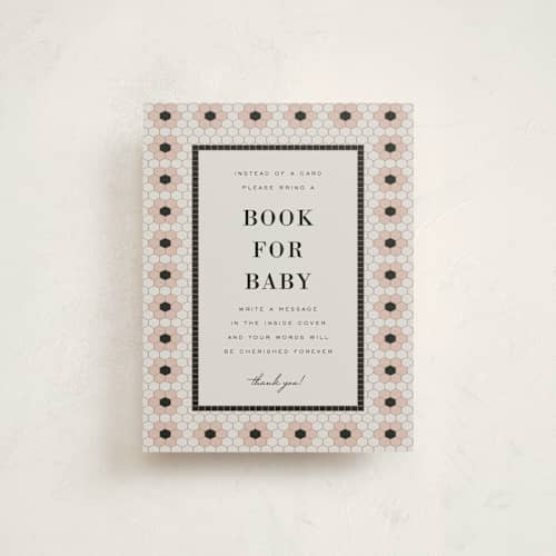 This is a blush baby shower insert cards with standard by Sierra Lee called bebe bistro printing on signature in standard
