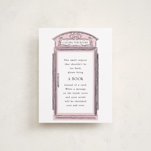 This is a rosebud baby shower insert cards with standard by Gwen Bedat called baby calling printing on signature in standard