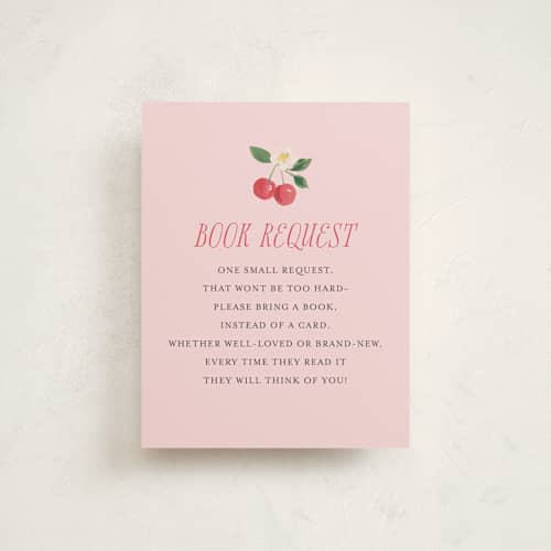 This is a blush baby shower insert cards with standard by Itsy Belle Studio called cherry sweet printing on signature in standard