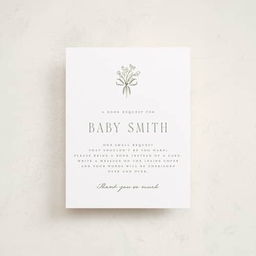 This is a sage baby shower insert cards with standard by Petra Kern called adventure printing on signature in standard
