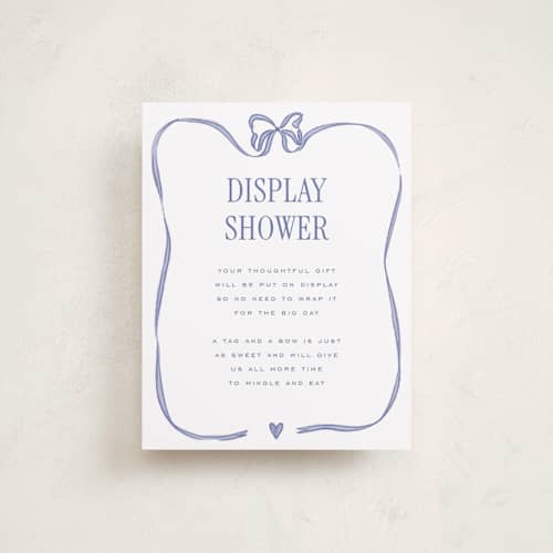 This is a bluebell baby shower insert cards with standard by Leah Bisch called rattle pattern printing on signature in standard