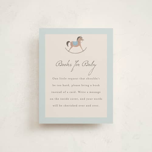 This is a sky baby shower insert cards with standard by Karidy Walker called heirloom rocking horse printing on signature in standard