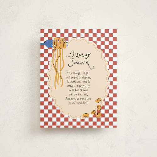 This is a tomato baby shower insert cards with standard by Jenna Holcomb called pasta sauce printing on signature in standard