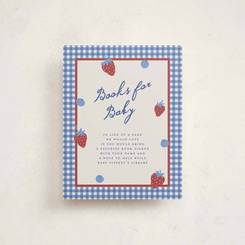 This is a barn baby shower insert cards with standard by Kelly Watkins called so berry sweet printing on signature in standard