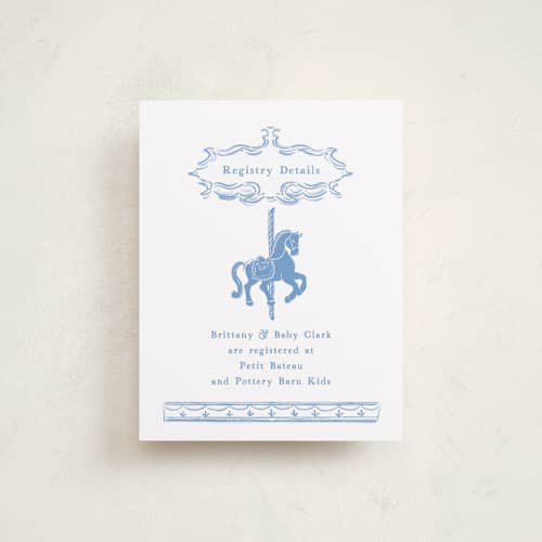 This is a pool baby shower insert cards with standard by Gwen Bedat called round and round printing on signature in standard