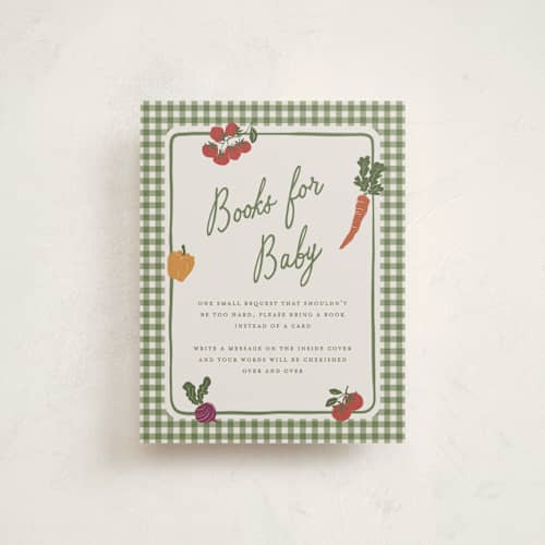 This is a moss baby shower insert cards with standard by Kelly Watkins called farmers market printing on signature in standard