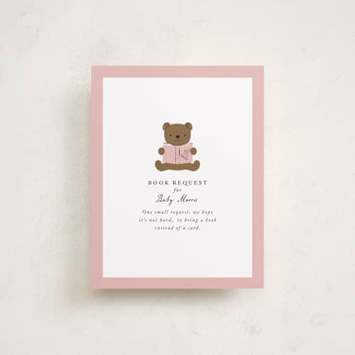 This is a rose baby shower insert cards with standard by mo kelley called beary cute printing on signature in standard